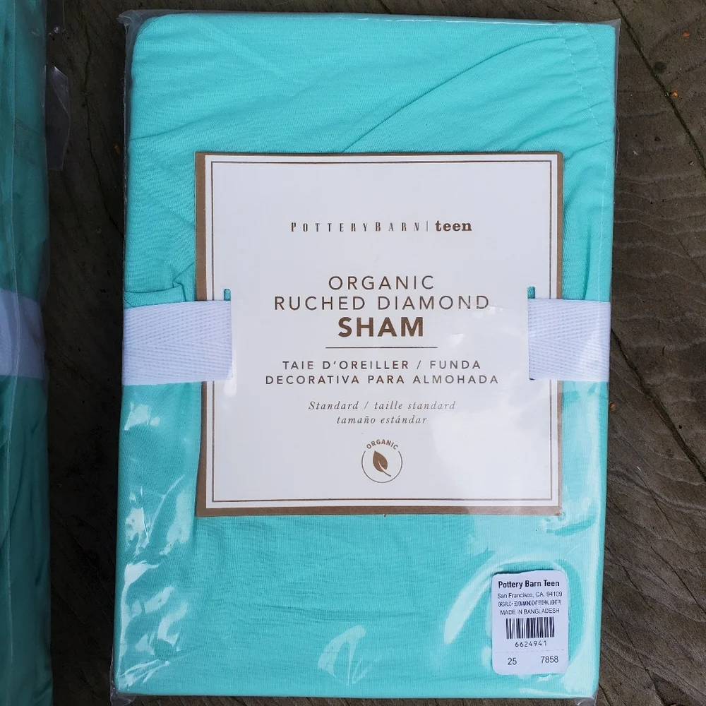 Pottery Barn Organic Ruched Diamond Twin XL Duvet Cover & Sham Turquoise Blue